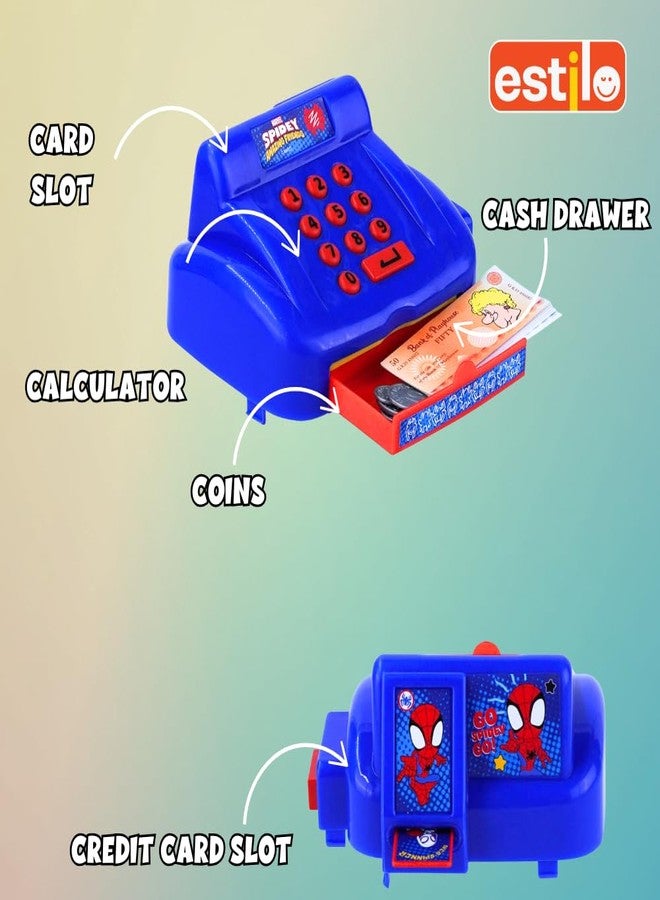 إستلو لعبة ماكينة تسجيل المدفوعات النقدية من إستيلو للأطفال من عمر 3 سنوات فما فوق | لعبة متجر لعب الأدوار مع آلة حاسبة وماسح ضوئي وأصوات وأضواء | لعبة تعليمية للأولاد - Image 4